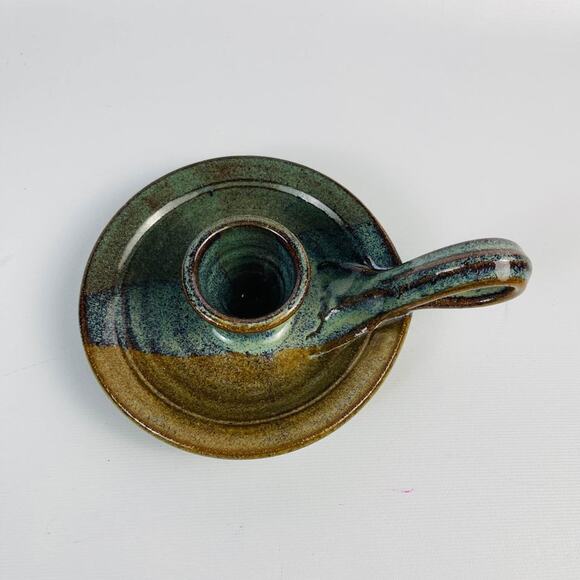 Handcrafted Art Pottery Candelabra Candle Holder Browns Greens - Picture 5 of 6